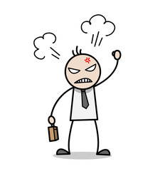 Angry Worker Protesting, a hand drawn vector doodle of a stick figure holding a briefcase protesting at work.