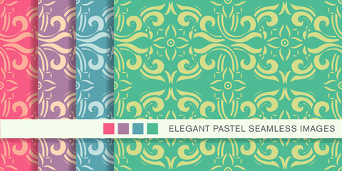 Elegant seamless pastel background set curve cross spiral flower