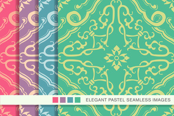 Elegant seamless pastel background set spiral cross frame flower