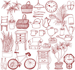 インテリア　雑貨　カフェ　手書きイラスト