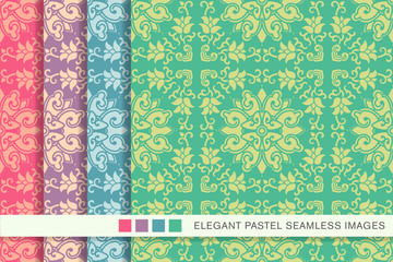 Elegant seamless pastel background set cross spiral vine flower