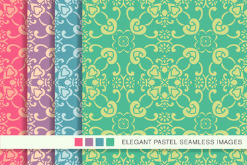 Elegant seamless pastel background set curve cross frame flower