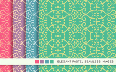 Elegant seamless pastel background set curve spiral chain flower