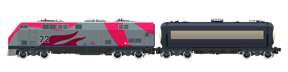 Locomotive with Railway Tank Car , Train Isolated on White Background, Railway and Container Transport, Tank on Railway Platform for Transportation of Liquid and Loose Freights ,Vector Illustration
