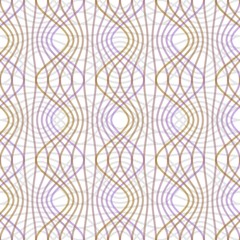 Purple and yellow waves on white background. Seamless vector strip patterns in pastel colors, regular geometric ornament in classic style.