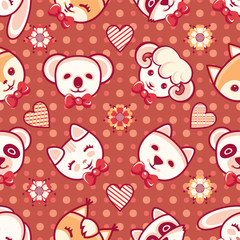 Cute little animals. Seamless pattern. Colorful background with characters