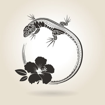 Lizard and Hibiscus