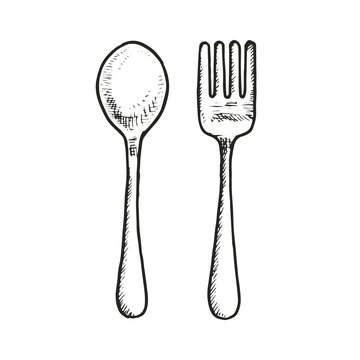 fork and spoon isolated sketch vector illustration