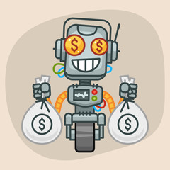 Robot Holds Two Bags Money