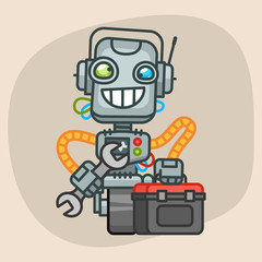 Robot Holds Suitcase with Tool