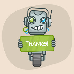 Robot Holds Sign Thanks