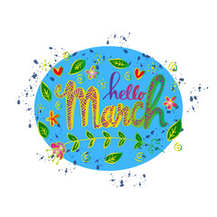 Naklejka premium Hello March greeting card 