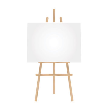 3D illustration  blank canvas on a wooden easel isolated on a  white background. Vector image.