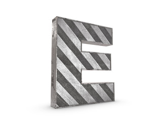 Uppercase Letter E - heavy iron extruded letter on white background