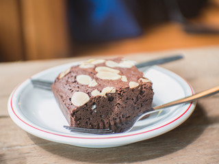 brownie cake in the bakery shop.