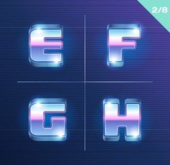Vector 80's style metallic alphabet.