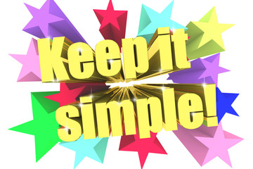 Keep It Simple slogan. Golden text with vivid stars. 3d render