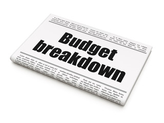 Business concept: newspaper headline Budget Breakdown