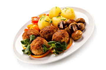 Roast meatballs and vegetables 