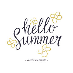 Hello Summer, modern hand drawn lettering.