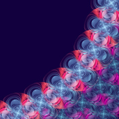 Decorative background with abstract fractal flowers. Copy space. Digital collage