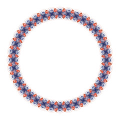 Round frame with abstract fractal flowers.  Digital collage.