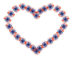 Heart-shaped frame with abstract fractal flowers. Digital collage.