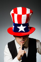 Man wearing hat with american symbols