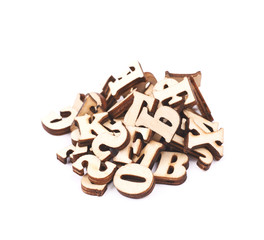 Pile of wood carved letters isolated