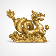 The gold dragon on a white background. - 137663807