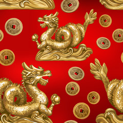 Seamless pattern of the gold dragon.