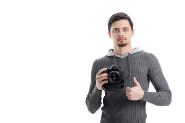 Fototapeta premium successful professional photographer use DSLR digital camera and