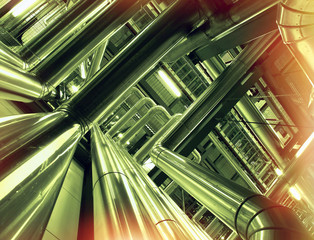Obraz premium Industrial zone, Steel pipelines and equipment