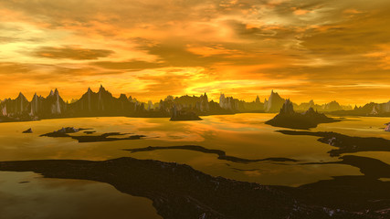 Landscape of stranger planet. 3D rendering