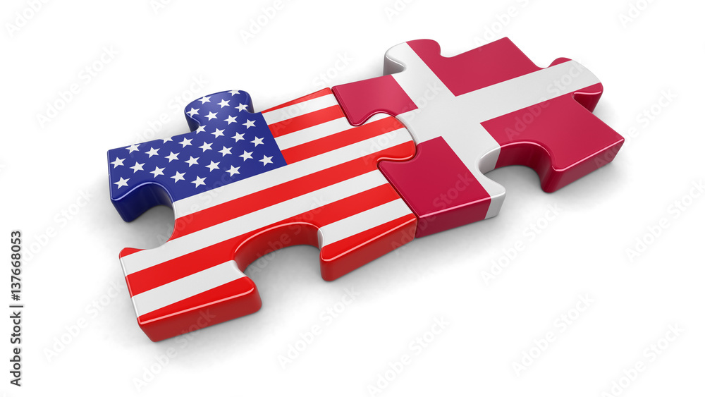 Poster usa and denmark puzzle from flags. image with clipping path