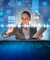 Woman in futuristic data mining concept