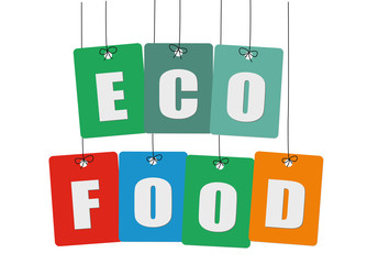 Obraz na płótnie Canvas Cardboard hanging - vector colorful. Tags - eco food.