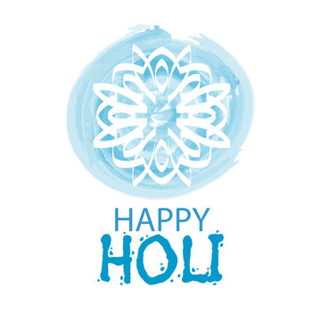 Happy Holi Mandala Blue Color Watercolor