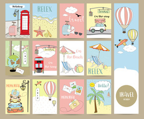 Fototapeta na wymiar Travel collection for banners,Flyers,Placards with balloon,world traveling on airplane, planning a summer beach vacation, tourism and journey objects and passenger luggage in london