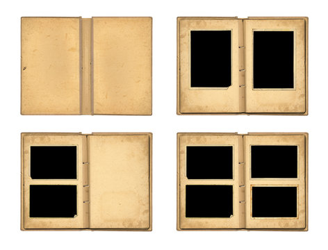 Set the open old photo albums isolated on white background