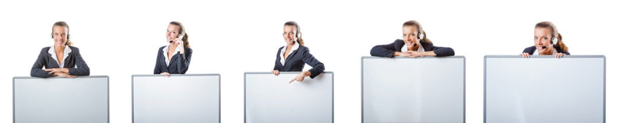 Girl with headset and blank board