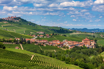 Fototapeta na wymiar Town of Barolo among vineyards in Italy.