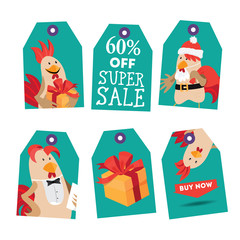Fototapeta premium bright tags with cartoon rooster.