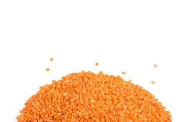 Red lentils on white background