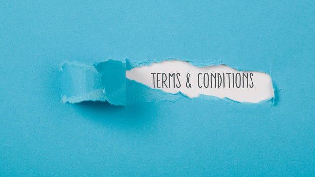 Terms and Conditions message on Paper torn ripped opening