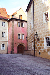  A tiny narrow street with old traditional buildings in Mala Strana around Prague Castle.