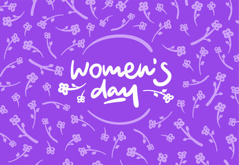 Womens day vector lettering logo postcard with flowers