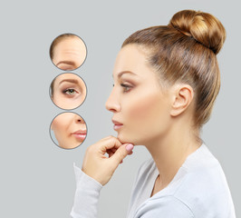 Aging. Mature woman-young woman.Face with skin problem 