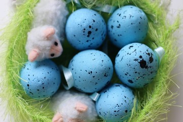 easter, happy easter, basket and eggs, easter basket, colors, rabbit, bunny, cute 