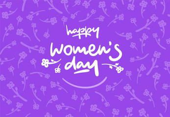 Obraz premium Happy womens day lettering vector logo postcard with flowers in background